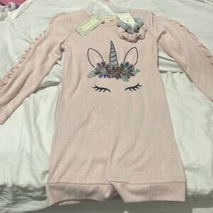 Btween 8 long sleeve unicorn sequined sweatshirt dress ruffled arms nwt